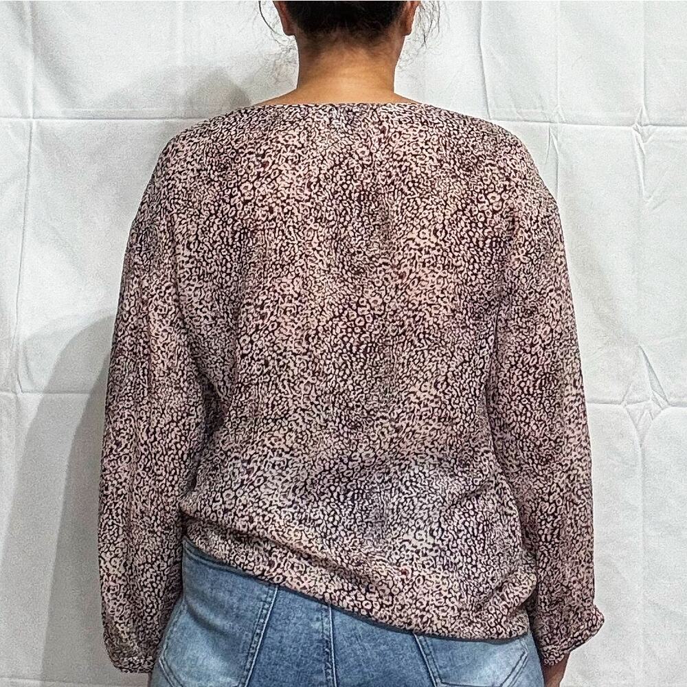 Joie Pink Sheer Leopard Print Silk Long Sleeve Blouse Sz S - Picture 8 of 10